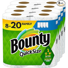 Bounty Quick Size Paper Towels, White, 8 Family Rolls = 20 Regular Rolls