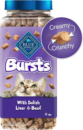 Blue Buffalo Bursts Crunchy & Creamy Cat Treats, Great for Training, Delish Liver & Beef, 12-oz. Tub