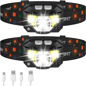 LHKNL Headlamp Flashlight, 1200 Lumen Ultra-Light Bright LED Rechargeable Headlight with White Red Light,2-Pack Waterproof Motion Sensor Head Lamp,8 Mode for Outdoor Camping Running Hiking Fishing