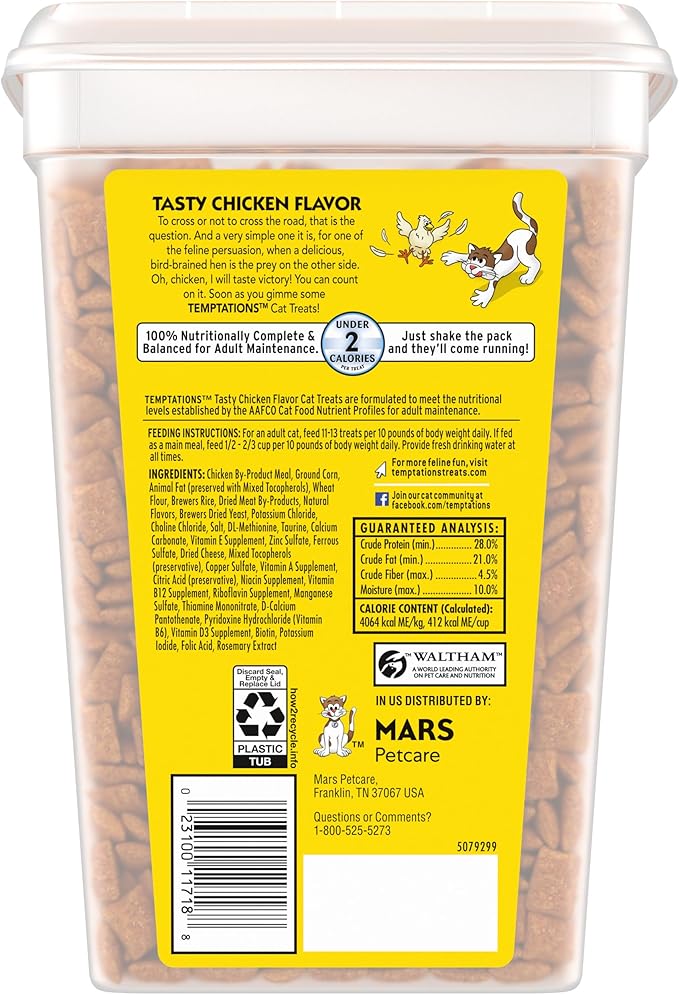 Temptations Classic Crunchy and Soft Cat Treats Tasty Chicken Flavor, 30 oz. Tub