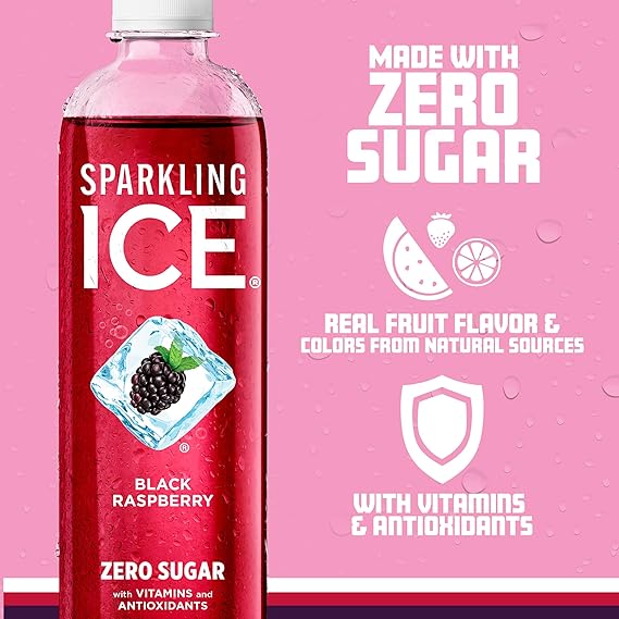 Sparkling Ice, Black Raspberry Sparkling Water, Zero Sugar Flavored Water, with Vitamins and Antioxidants, Low Calorie Beverage, 17 fl oz Bottles (Pack of 12)