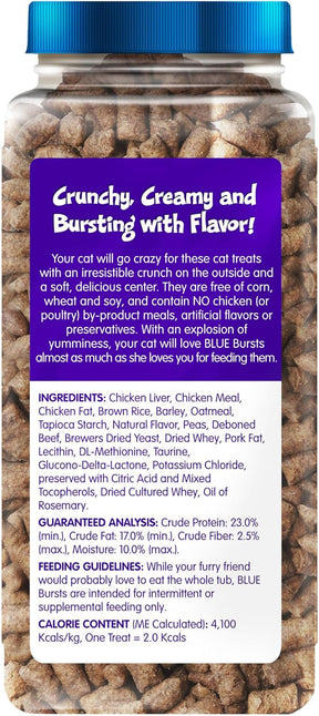 Blue Buffalo Bursts Crunchy & Creamy Cat Treats, Great for Training, Delish Liver & Beef, 12-oz. Tub