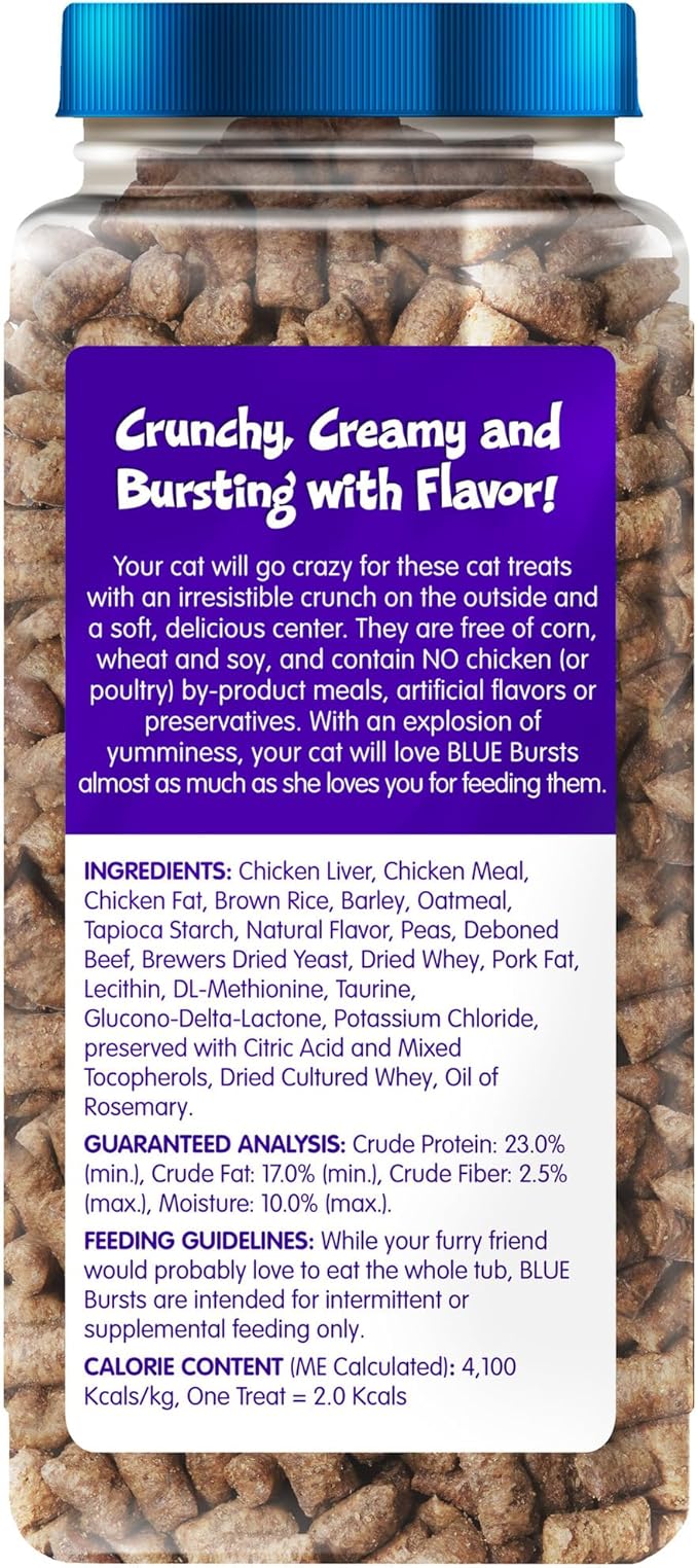 Blue Buffalo Bursts Crunchy & Creamy Cat Treats, Great for Training, Delish Liver & Beef, 12-oz. Tub