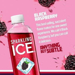 Sparkling Ice, Black Raspberry Sparkling Water, Zero Sugar Flavored Water, with Vitamins and Antioxidants, Low Calorie Beverage, 17 fl oz Bottles (Pack of 12)