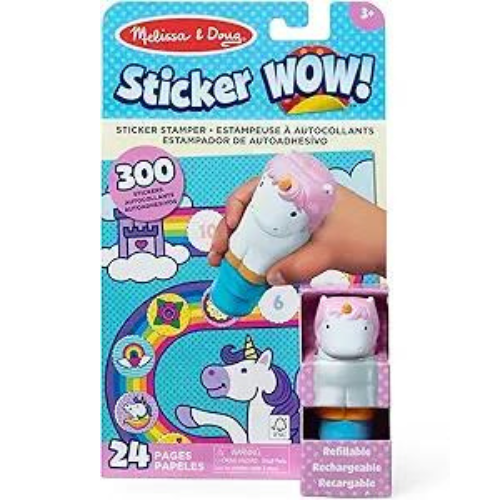 Melissa & Doug Sticker WOW!™ 24-Page Activity Pad and Sticker Stamper, 300 Stickers, Arts and Crafts Fidget Toy Collectible Character – Unicorn - FSC Certified